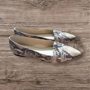Womens Cole Haan Gray and Tan Leather Snake Print Pointed Toe Flats Size US 8.5B